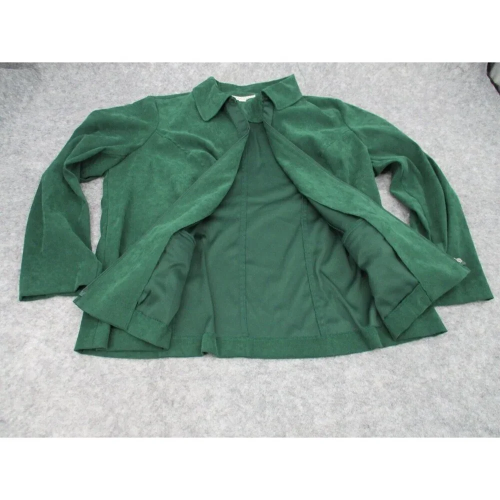 JM Collection Womens Blazer 18W Green Zip Up Long Sleeves Preppy Zip Pockets